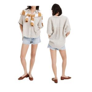 MADEWELL Multi Green Orange Gingham Seersucker Daily Shirt Size XL